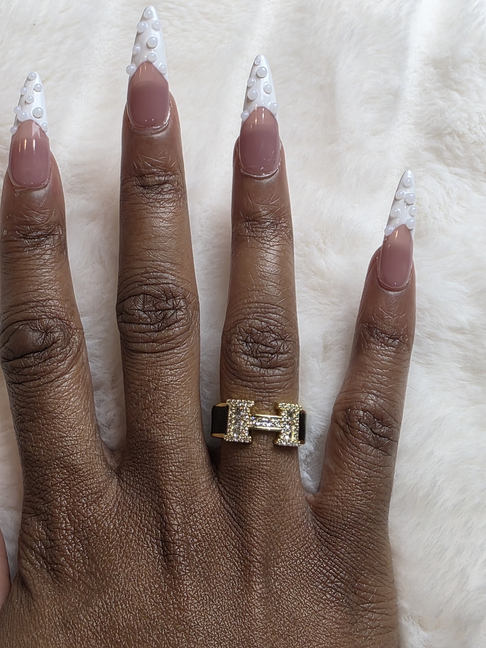 Gold-Tone Black Enamel Pavé H-Link Statement Ring